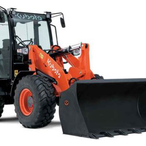 Pá carregadora articulada Kubota R090 com balde frontal.